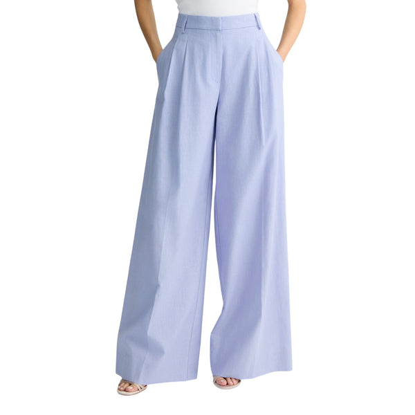 Pantaloni Donna a palazzo in lino e cotone modella frontale