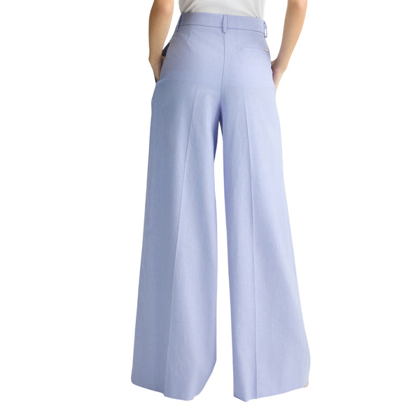 Pantaloni Donna a palazzo in lino e cotone modella retro