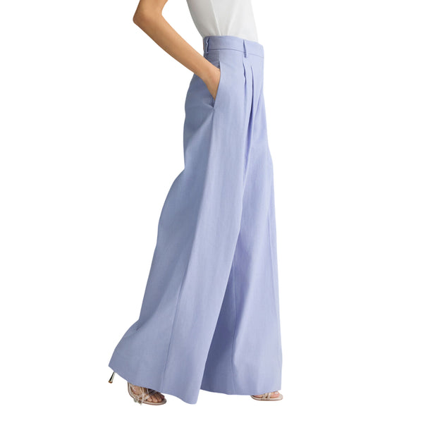Pantaloni Donna a palazzo in lino e cotone modella laterale