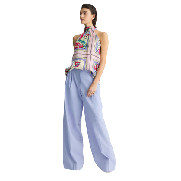 Pantaloni Donna a palazzo in lino e cotone modella intera frontale