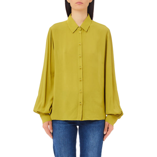 Camicia Donna in crêpe de chine Verde modella frontale