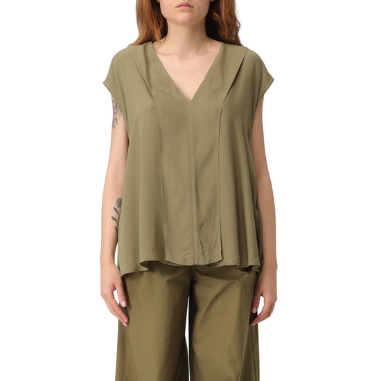 Top Donna con spalle scese verde 