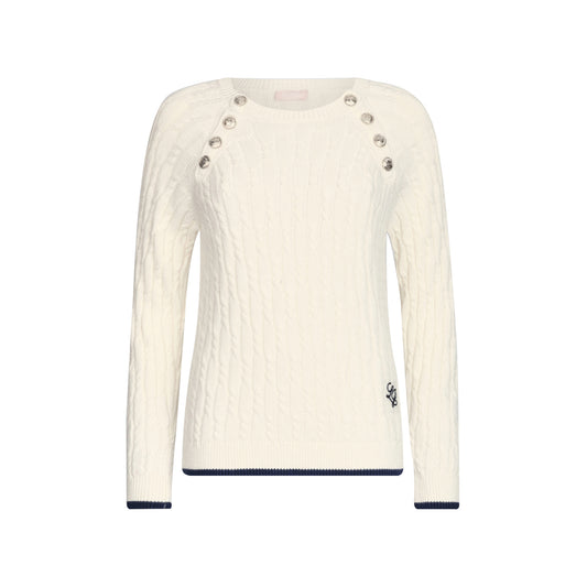 Maglia donna lavorata a trecce con bottoni