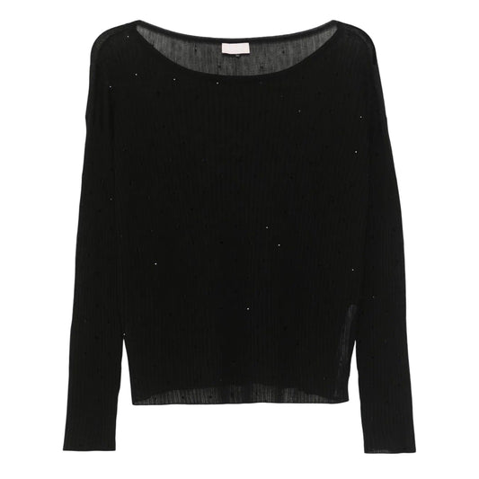 Maglia a coste Nero con strass