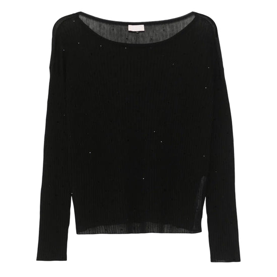 Maglia a coste Nero con strass