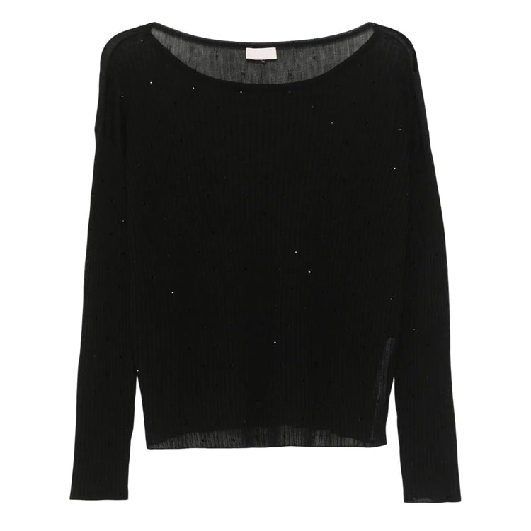 Maglia a coste Nero con strass