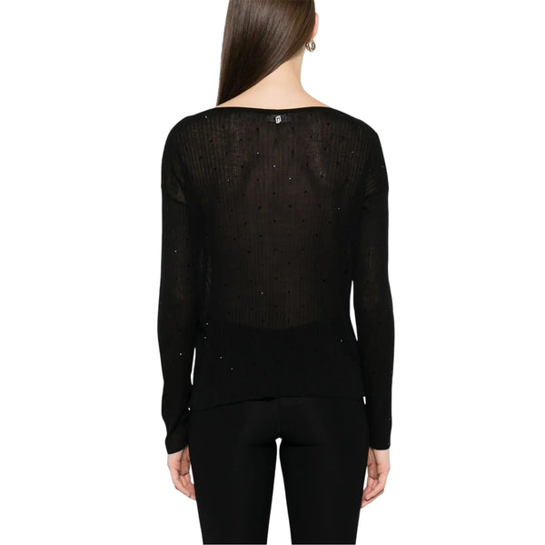 Maglia a coste Nero con strass