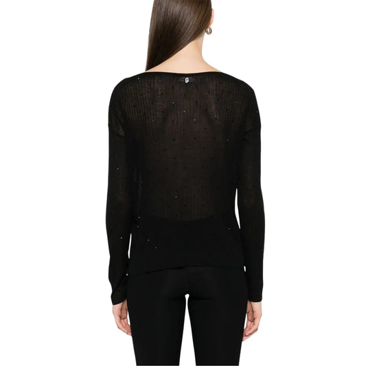 Maglia a coste Nero con strass