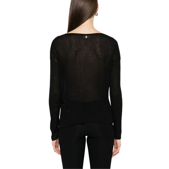 Maglia a coste Nero con strass