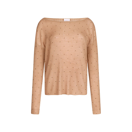 Maglia a coste Beige con strass