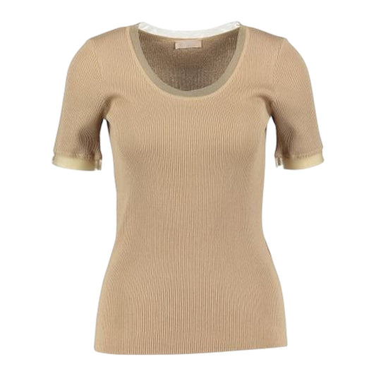 T-shirt Donna con inserti in tulle Beige