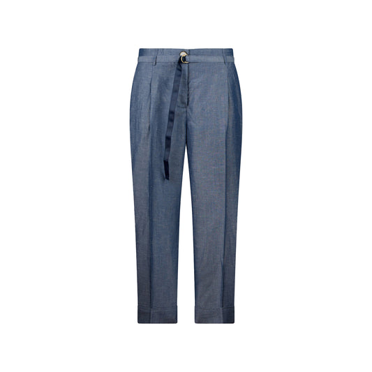 Pantaloni Donna cropped in misto lino Blu