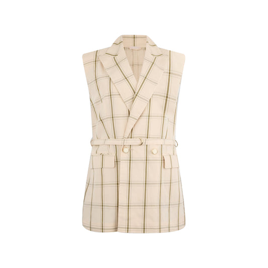 Gilet donna in misto lino con motivo check