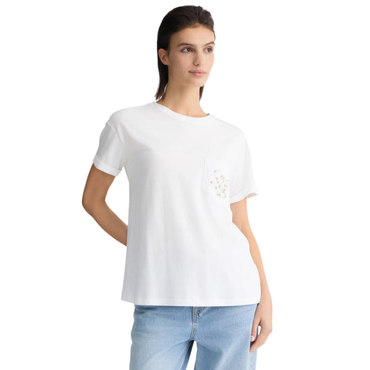 T-shirt da Donna con taschino e logo con perle modella frontale