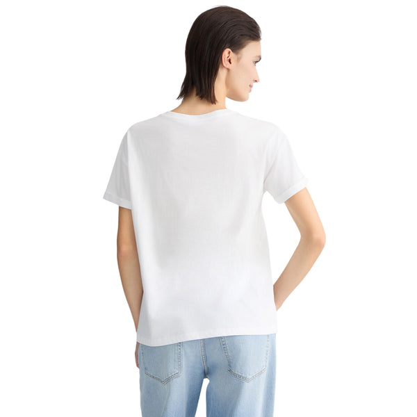T-shirt da Donna con taschino e logo con perle modella retro