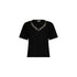T-shirt nera da donna con strass sullo scollo
