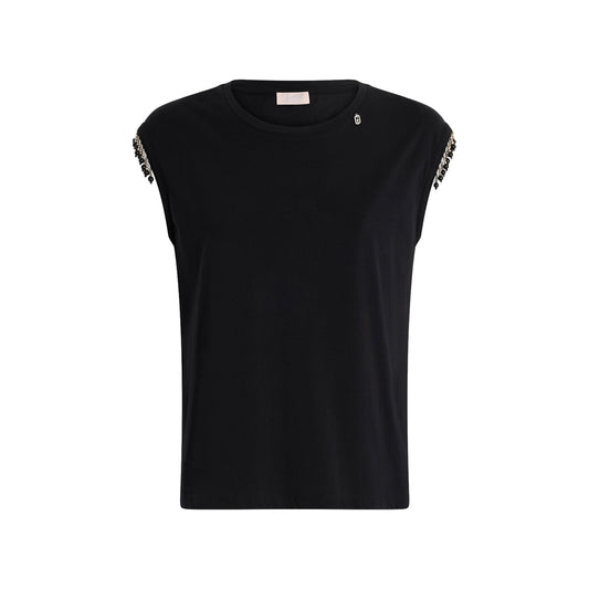 T-shirt Donna in jersey con perline Nero