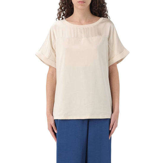 T-shirt da donna a tinta unita con girocollo