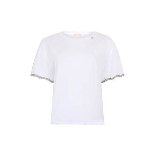 T-shirt Donna maniche con strass Bianco