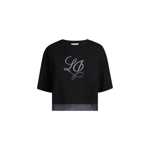 T-shirt Donna con inserti in organza nero