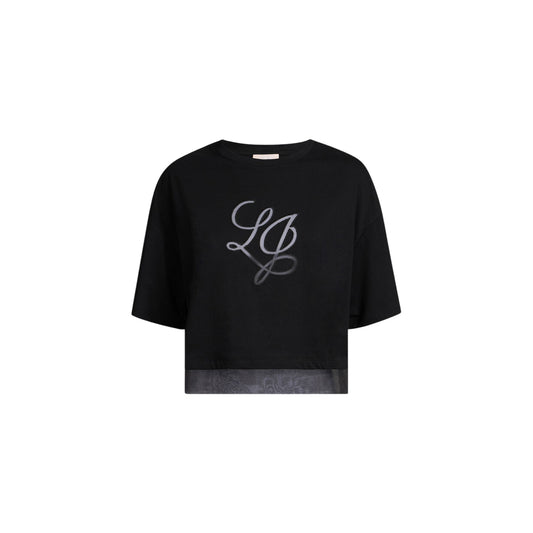 T-shirt Donna con inserti in organza nero