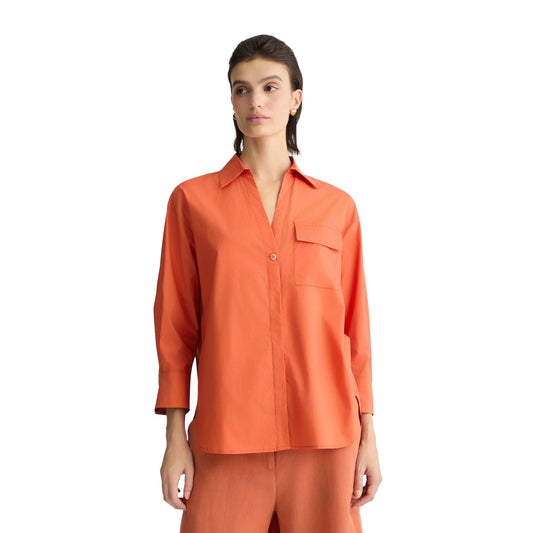 Camicia Donna in popeline di cotone Arancione modella frontale