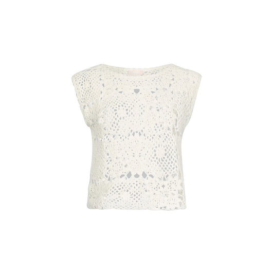 Top Donna in maglia crochet Bianco