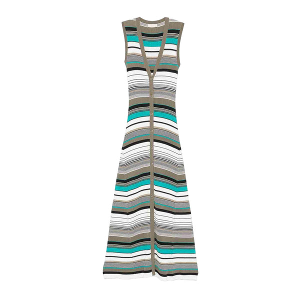 Abito in maglia lungo da donna a righe multicolor