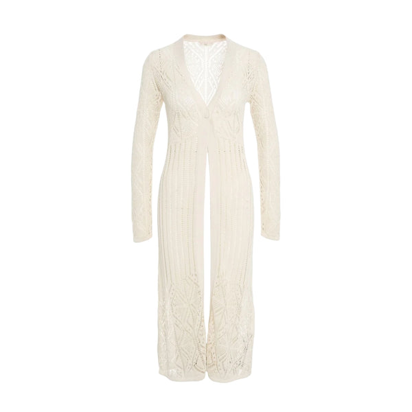 Cardigan lungo traforato da Donna in bianco