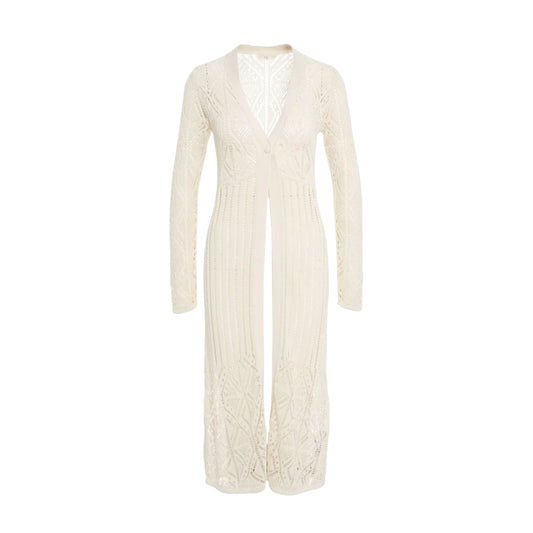 Cardigan lungo traforato da Donna in bianco