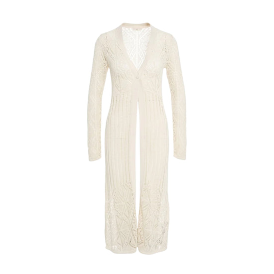 Cardigan lungo traforato da Donna in bianco