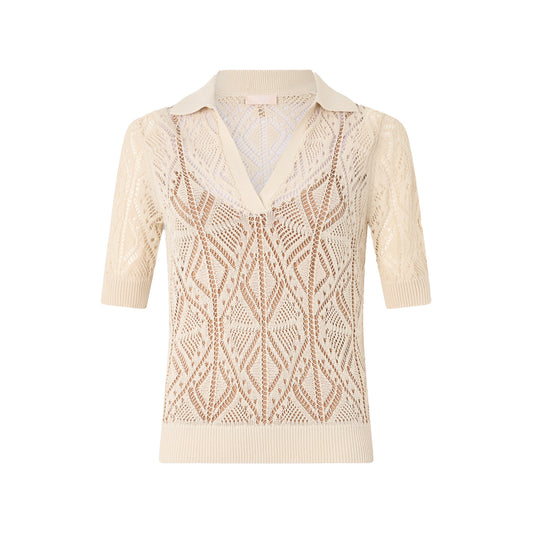 Maglia Donna in misto cotone crochet beige chiaro
