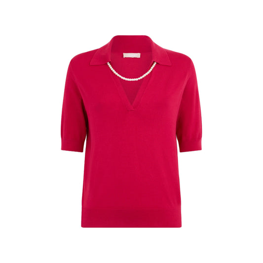 Maglia Donna Fucsia con collana di perle