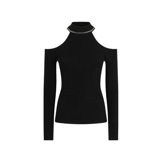 Maglia Donna con borchie su colletto Nero