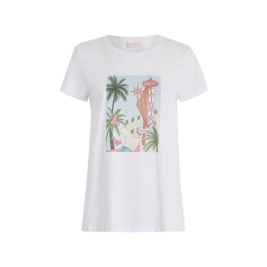 T-shirt in cotone bianco con stampa Miami