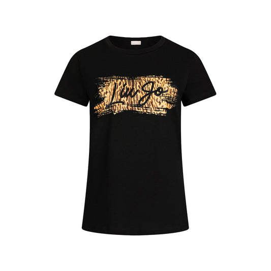 T-shirt Donna nera con stampa animalier