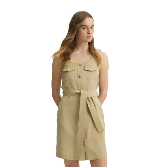 Abito corto Donna in misto cotone Beige modella frontale