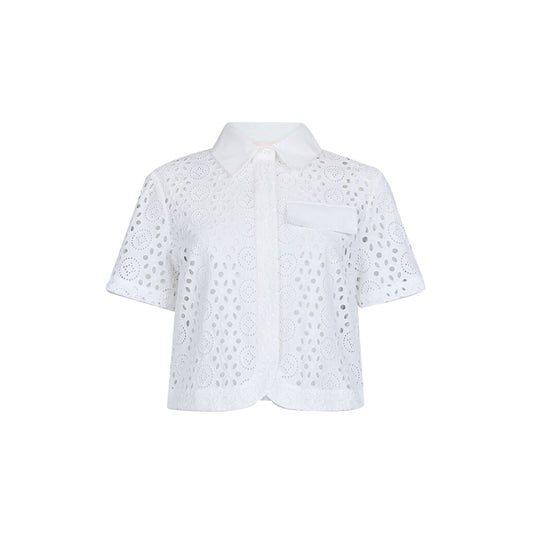 Camicia Donna cropped con ricami bianco