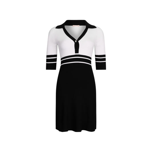 Abito corto Donna in maglia a coste Bianco/Nero