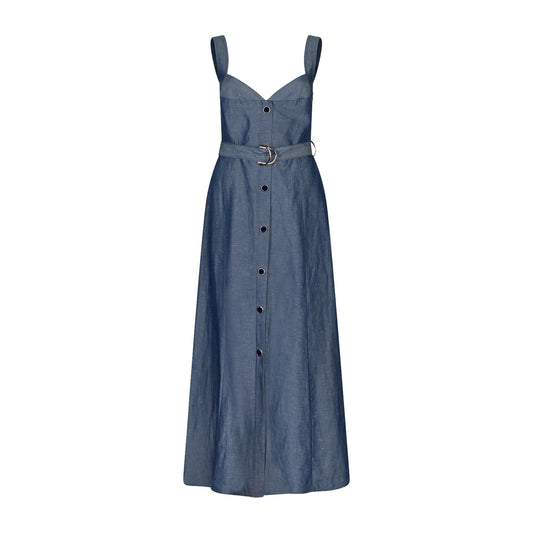 Abito Donna lungo in lino con cinta Blu
