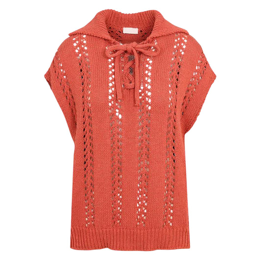 Maglia Donna in cotone crochet Rosso 