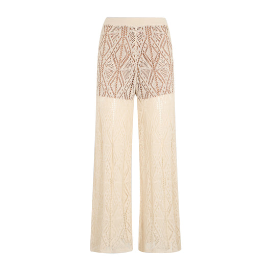 Pantaloni Donna in maglia crochet beige