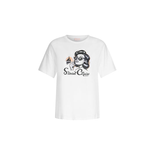 T-shirt Bianca da Donna con stampa "Sunset Cruise"