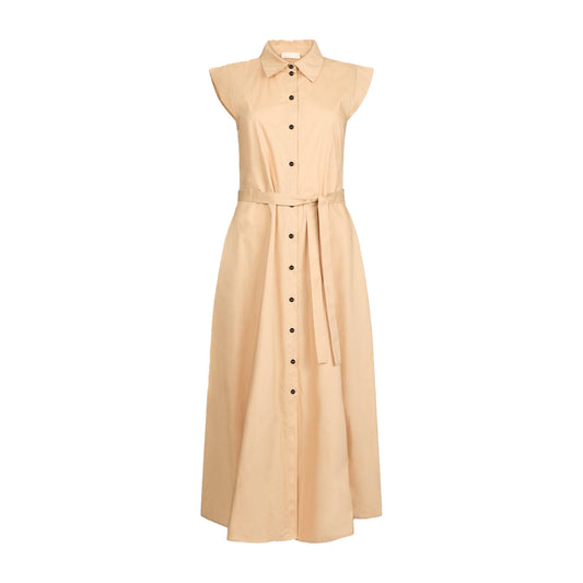 Abito lungo Donna chemisier in popeline Beige