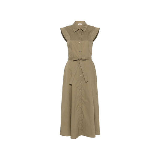 Abito lungo Donna chemisier in popeline Verde oliva