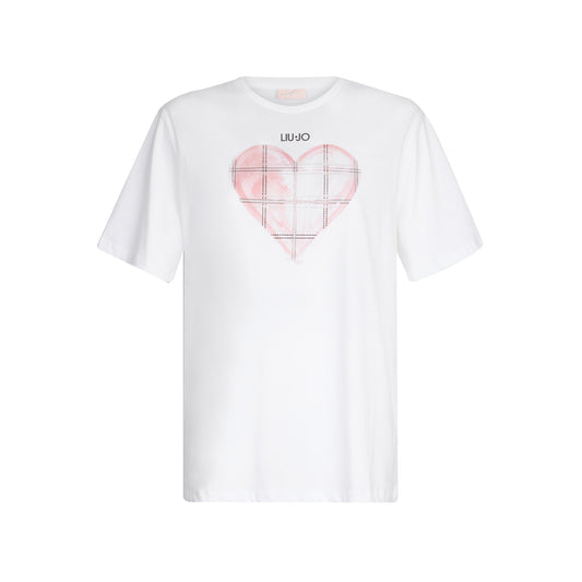 T-shirt Donna con cuore rosa frontale e strass