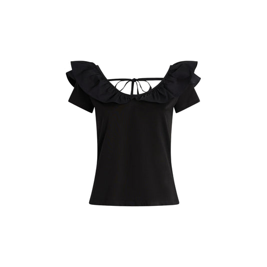 T-shirt Donna con rouches nero