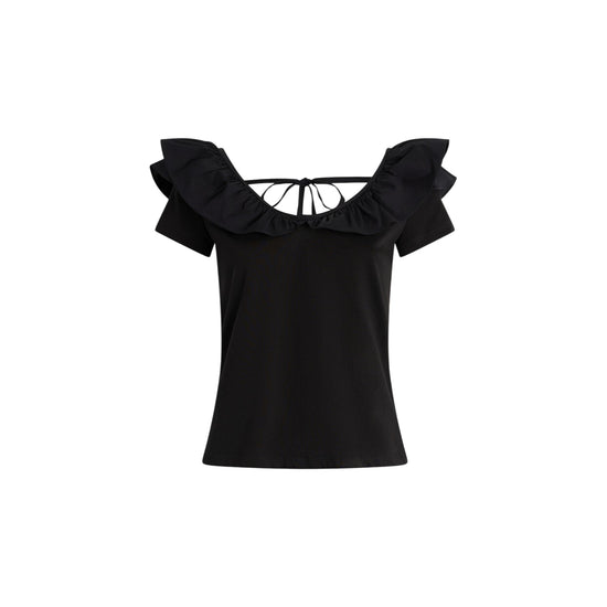 T-shirt Donna con rouches nero