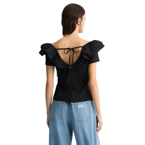T-shirt Donna con rouches nero modella retro