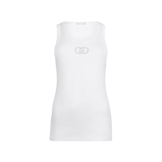 Top Donna in cotone con logo Bianco